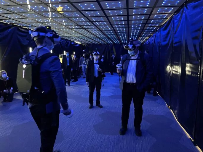 GE Hitachi Nuclear Energy employees use virtual reality headsets.