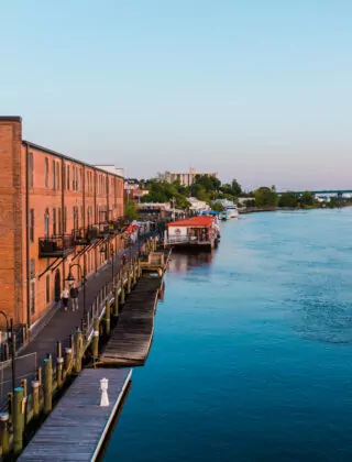 Overview of downtown Wilmington and bridge over the Cape Fear river.